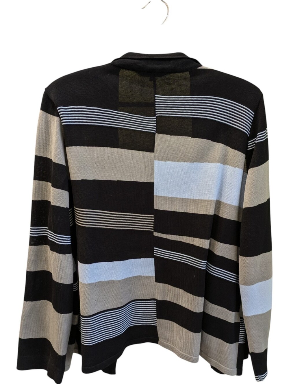 Misook Striped Cardigan Sweater Jacket Petite Large PL Open Front Drape Knit - Picture 6 of 9